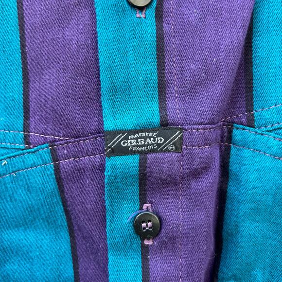 VTG 90s Marithe Girbaud Teal Purple Stripe Funky Pockets L/S Button Up Shirt M - Picture 4 of 8